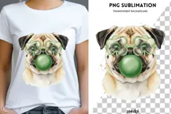 Pug with bubblegum png design for T-shirts Product Image 1