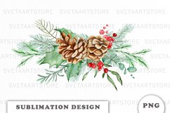 Watercolor Christmas bouquet sublimation Product Image 1
