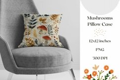 Mushrooms Pillow Case Design, Forest Pillow Sublimation PNG Product Image 1