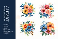 Watercolor floral flower bunch clipart sublimation png Product Image 1