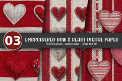 Embroidered Bow &amp; Heart Digital Paper Product Image 1