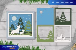 3D Mother and Baby Caribou in Snowy Pine Forest Papercut Product Image 1