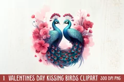 Valentine Kissing Birds Clipart, Valentine Couplet Product Image 1