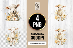 Cute Watercolor Baby Lamb Clipart Sublimation PNG Product Image 1
