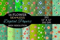 Green Flower Digital Paper Patterns, Flower Digital Pape Product Image 1