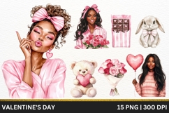 Black Girl Valentine Day Clipart Set Product Image 1