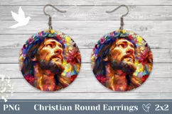 Christian Round Earring PNG, Jesus Earrings Sublimation Product Image 1