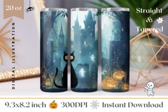 Spooky Halloween Castle Tumbler, Black Cat Tumbler Wrap Product Image 1