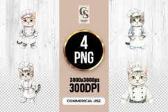 Watercolor Cute Chef Cat Clipart Sublimation PNG Product Image 1