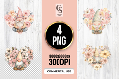 Floral Heart Gnome Watercolor Clipart Sublimation PNG Product Image 1