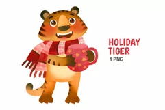 Cute Tiger watercolor clipart, Holiday Christmas 2022 Product Image 1