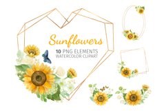 Watercolor sunflowers with gold frames Product Image 1