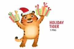 Funny Christmas Santa Tiger, New Year 2022 clipart Product Image 1