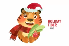 Santa Tiger, New Year 2022 clipart, Winter Holiday Product Image 1