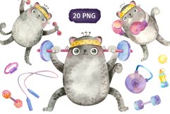 Funny cats, Watercolor gym clipart. Product Image 1
