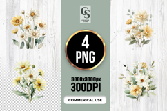 Cream Daisy Watercolor Flowers Clipart Sublimation PNG Product Image 1