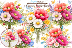 Whimsical Summer Flowers Clipart PNG, Whimsical Flowers PNG Product Image 1