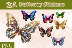 Digital sticker set with 22 glitter butterfly stickers PNG Product Image 1