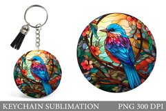 Bird Round Keychain. Stained Glass Bird Keychain Sublimation Product Image 1