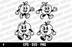 A black and white cartoon mascot of a cheerful apple Product Image 1