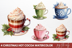 Christmas Hot Cocoa Watercolor Clipart PNG Product Image 1