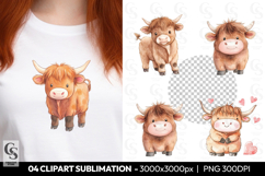 Cute Baby Highland Cow Clipart Sublimation PNG Product Image 1