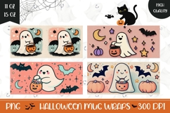 Doodle Halloween Ghost Mug Template, Pumpkins Mug Wrap Product Image 1