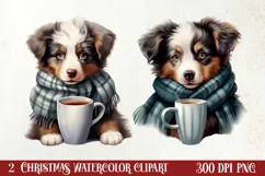 Christmas Dog And Coffee Clipart, Christmas Clipart Product Image 1