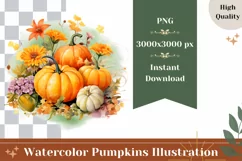 Watercolor Pumpkins PNG, Watercolor Pumpkins Sublimation Product Image 1