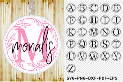Round Floral wreath monogram alphabet letters, Keychain SVG Product Image 1