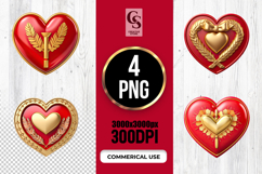 Gold Red Heart Emblem Clipart Sublimation PNG Product Image 1