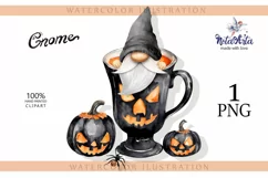 Watercolor Halloween gnome in tea mug, Gnome PNG Product Image 1