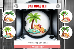 Car Coaster Tropical Nap Cat Product Image 1