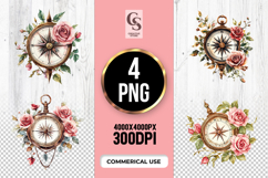 Vintage Compass Floral Clipart PNG Product Image 1