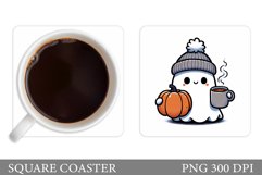 Cute Ghost Coaster Design. Halloween Ghost Sublimation Product Image 1