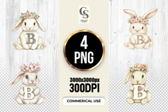 Floral Bunny Monogram Letter B Clipart Sublimation PNG Product Image 1