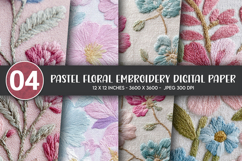 Pastel Floral Embroidery Digital Paper Product Image 1