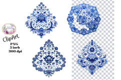 Blue Toile, Ephemera, PNG, Clipart, Junk Journal, flowers Product Image 1