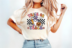 Trick or Teach PNG | Retro Teacher Halloween Sublimation Product Image 1