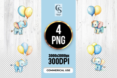 Cute Baby Elephant with Balloons Clipart PNG Product Image 1