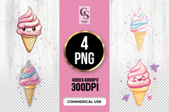 Kawaii Pastel Ice Cream Cone Clipart Sublimation PNG Product Image 1