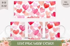 Watercolor Love Hearts Coffee Mug Wrap, Love Mug Print Product Image 1