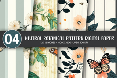 Neutral Botanical Pattern Digital Paper Product Image 1