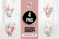 Floral Gnome Watercolor Clipart PNG Product Image 1