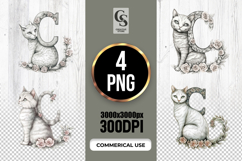 Floral Cat Alphabet Letter C Clipart Sublimation PNG Product Image 1