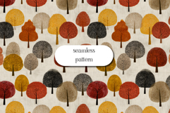 Autumn Trees Seamless Pattern, Retro Forest Design Repeat Product Image 1