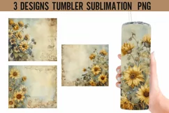Sunflower Vintage Tumbler Wrap Sublimation Designs Product Image 1