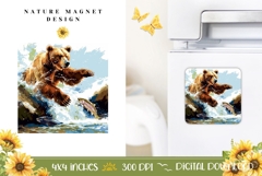 Cartoon Bear Magnet PNG, Mountain River Magnet Design Product Image 1
