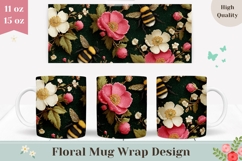Bee Mug Design, Summer Mug Sublimation, Floral Mug Template Product Image 1