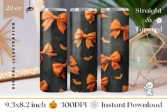 Orange Bows Tumbler Wrap, Cartoon Halloween Bats Tumbler PNG Product Image 1